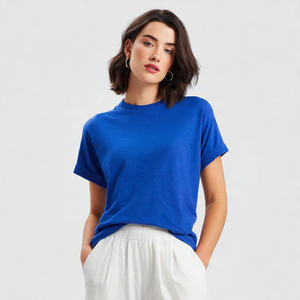 Camiseta de Manga Corta Roja para Mujer, Estilo Casual de Verano, 100% Algodón, Teñido Liso - Product Image 4