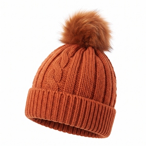 Bonnet d'hiver unisexe personnalisé en pompon orange, doux, côtelé, en tricot épais, chaud, pour l'extérieur par temps froid - Product Image 4