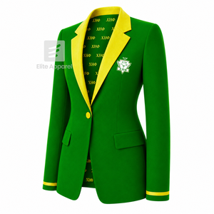 Blazer personnalisé de la sororité Chi Eta Phi, logo brodé vert et jaune, doublure en polyester avec logo imprimé répété pour femme - Product Image 2