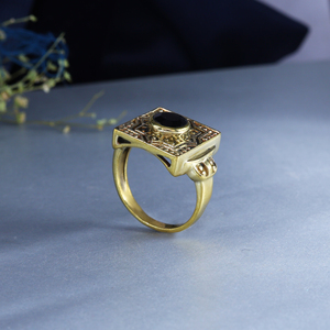 Geometric Onyx Signet <b>Ring</b> <b>Gold</b> Plated Brass Statement <b>Ring</b> - Product Image 4