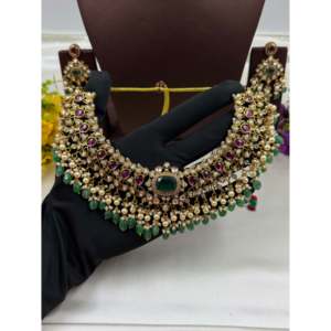 Indian Ethnic Surekha Traditional Premium <b>Gold</b> Plated Bridal Necklace & Earring <b>Set</b> - Product Image 3