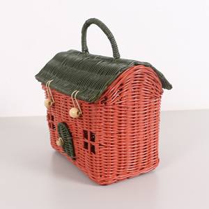 Bolso lindo con forma de casa para niña, bolsos de mano con forma de casa en rojo y verde, juguetes boho para niños - Product Image 4