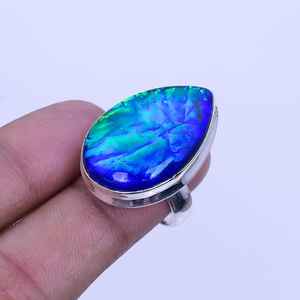 Anillo de ópalo triple australiano en forma de pera, plata de ley 925, hecho a mano, joyería boho, anillo de ópalo natural para mujer - Product Image 5