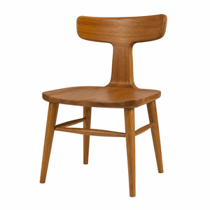 Luxury Scandinavian Solid Teak Wood Dining <b>Chair</b> Sculpted Center <b>Back</b> <b>Support</b> | Modern Handcrafted Eco-Friendly Dining Hotel - Product Image 1