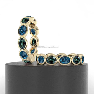 TEAL Sapphire eernity band สำหรับผู้หญิง East TO West London Blue Topaz Wedding band Silver Multi BEZEL set BAND - Product Image 1