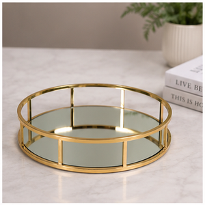 Round Glass <b>Storage</b> Tray With Gold Frame Modern Design Durable Indoor <b>Tabletop</b> Accessory Living Room Decor - Product Image 3