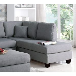 Divano Sezionale Reversibile a 3 Posti Grigio con Pouf in Tessuto Poliestere, Arredamento per Soggiorno - Product Image 3