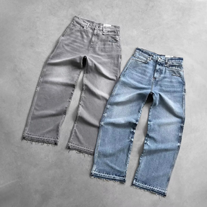 Jeans de Hombre de Fabricante OEM, Estilo Vintage, Lavado, Corte Recto, Pierna Ancha, Dobladillo Deshilachado, Jeans Casuales Holgados - Product Image 5