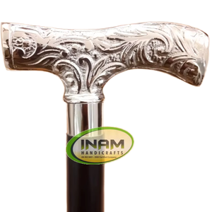 Canne à marche en bois pliable, 1 unité, style vintage sculpté à la main, avec poignée derière de styliste - Product Image 1