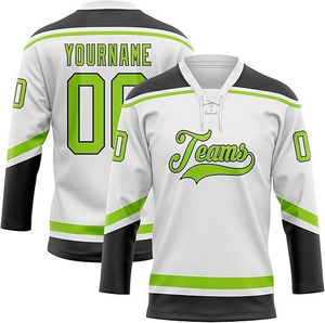 Camiseta de hockey personalizada, uniforme de equipo blanco, negro y verde, nombre y número personalizados, ropa deportiva sublimada - Product Image 1