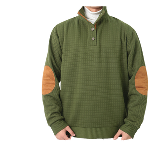 Pull en tricot côtelé à col boutonné avec détails de patchs aux coudes, tissu texturé doux, style décontracté chic pour tous les jours - Product Image 6