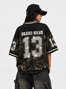 Elegante Camiseta de Fútbol Americano Unisex con Estampado de Camuflaje Personalizado, Pedrería y Malla Sublimada con Diseño Real Tree - Product Image 3
