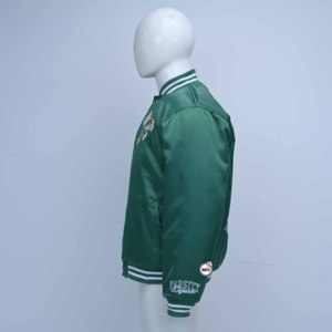 MRI Made Custom Design Green Color Mens Varsity <b>Jackets</b> with Embroidered Bee Logo Satin Front Closure Casual Streetwear Style - Product Image 3