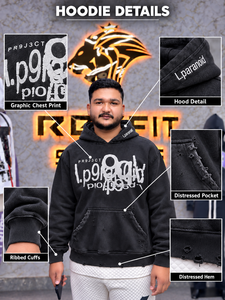 Heavyweight French Terry Distressed Vintage Wash Screen Print Hoodie Men Oversized Streetwear Pullover Sweatshirt - Product Image 5