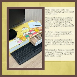 Custom Cartoon Monitor Riser Desk Organizer 2 Drawer Keyboard Space Saver Desktop <b>Storage</b> <b>Rack</b> - Product Image 3