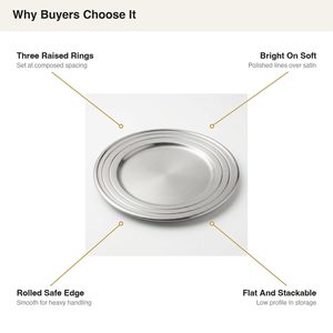 Handmade SS304 Dinner <b>Plate</b> 26 cm Satin Bright with Three Raised Ambar Turned <b>Rings</b> Elegant Ins Style for Home Decor Hotel Use - Product Image 5