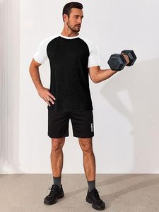 Men's Black And White <b>Raglan</b> Sleeve T-Shirt O-Neck Casual Solid Color Jersey Cotton Regular Fit <b>Top</b> - Product Image 3