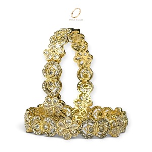 Designer Floral Stainless Steel <b>Crystal</b> Rhinestone Bangles 18K Gold Plated Women's Wedding Fashion Jewelry Collection Factory - Product Image 3