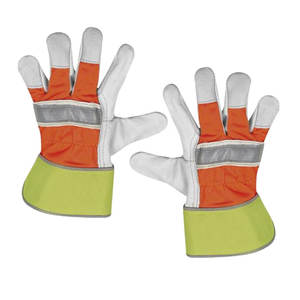 Gants de travail en cuir haute visibilité avec bande réfléchissante, gants de sécurité haute visibilité, manchette longue, pour travaux de construction et routiers, EPI, vente en gros OEM - Product Image 2