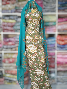 Vestido de Jacquard de terciopelo somalí de gran calidad Diseño floral y hermoso color para bodas Eventos especiales-Estilo Maqbal Dirac - Product Image 4