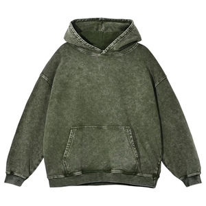 Sudaderas con Capucha de Felpa Lavada al Ácido para Hombre, Personalizadas, Corte Regular, Estilo Urbano Vintage, 100% Algodón, Verde Oscuro, Impermeables, Otoño, OEM - Product Image 6