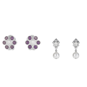 Boucles d'oreilles clous en argent sterling 92,5 plaqué rhodium avec perles pour femmes et filles, par IndianMores - Product Image 2
