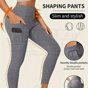 Pantalones Moldeadores de Cintura Alta con Control de Abdomen, Bolsillos Dobles, Leggings de Yoga de Color Sólido, Cintura Elástica Sin Costuras - Product Image 5