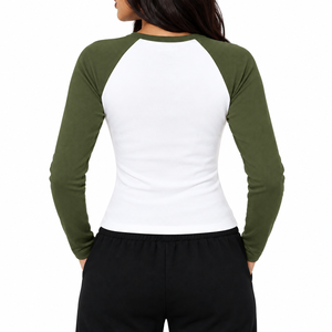 T-shirt décontracté en jersey tricoté pour femme, coupe ajustée, col rond, manches raglan, respirant, écologique, couleur unie, idéal pour l'hiver - Product Image 4