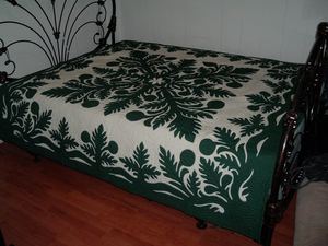 Colchas Hawaianas Bordadas a Mano con Patrones Verdes y Blancos Estilo Indio, 100% Algodón, Sábanas para Decoración de Cama - Product Image 2