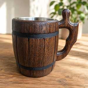 Wooden Luxury Beer <b>Mug</b> Vintage Style Barrel Design with Handle Reusable Eco-Friendly <b>Handmade</b> for Home & Hotel Use - Product Image 2