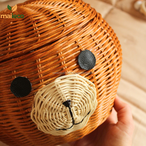 Cesta de almacenamiento ecológica de ratán de estilo vintage en forma de círculo con tapa y asas para niños y organizador de guardería - Product Image 2