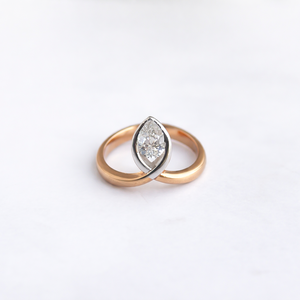 Bijoux fins pour femme en or rose 14 carats certifié Namivaa, diamant taille marquise, élégant et moderne, bicolore, pour fiançailles et mariage, finition polie - Product Image 3