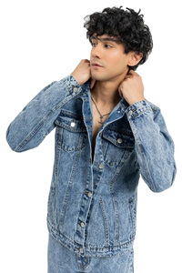 Men's Stonewashed Denim Jacket Button Fly Closure Casual Style Loose Fit 100% Cotton Woven Fabric Winter Windproof Eco-Friendly - Product Image 2
