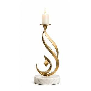 Porte-bougie en laiton avec design de calligraphie arabe, base en marbre, décoration d'intérieur, porte-bougie en métal - Product Image 1