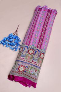 Natural Crepe Rani Pink Floral Stripe Placement PrintFabric With Ornamental Border For Kurti Dress Material Designer Ethnic Wear - Product Image 5