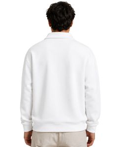 Sweat-shirt blanc oversize pour homme à col zippé, en molleton à manches longues, style streetwear décontracté, en coton épais personnalisé - Product Image 1