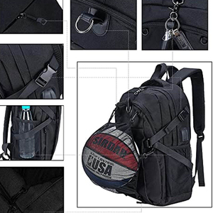 Black Mesh <b>Drawstring</b> Sports <b>Backpack</b> with Basketball Storage 30-40L Capacity for Outdoor Activities - Product Image 6