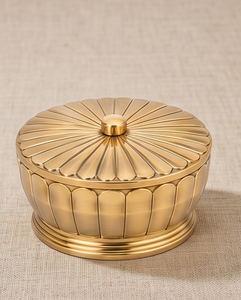 Luxury Round Gold Dry Fruit Box Scalloped Petal Pattern <b>Metal</b> Date Storage Container <b>With</b> Center Knob <b>Lid</b> Corporate Gift <b>Tin</b> - Product Image 1