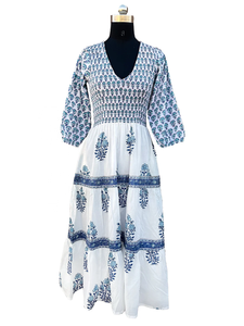 ชุดเดรสยาวคอวีผ้าฝ้ายสไตล์อินเดียชุดเดรสคอวีปักลายดอกไม้ชุดยาวพิมพ์ลาย - Product Image 2