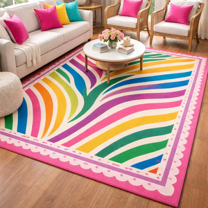 Tapis moderne abstrait en laine, motif vague arc-en-ciel, tapis de salon coloré, tapis moelleux, tapis décoratif pour la maison, tapis de luxe design - Product Image 1