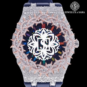 Reloj de diamantes de moissanita blancos con correa de caucho, estilo hip hop, de exportador indio, disponible a un precio asequible. - Product Image 1