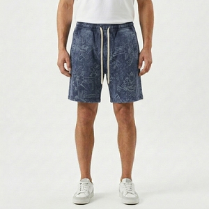 Shorts décontractés pour hommes sur mesure, en toile délavée à l'acide, taille mi-haute, avec cordon de serrage, couleur unie, écologiques, respirants et à séchage rapide - Product Image 1