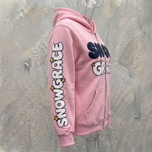 Snow Grace <b>Pink</b> Zip-Up Hoodie Fleece Casual Unisex Regular Fit Autumn Hooded <b>Sweatshirt</b> With Star Print Design - Product Image 4