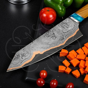 Handmade <b>Copper</b> <b>Kitchen</b> Knife with Wooden <b>Handle</b> & Blue Resin | Custom Chef Knife with Leather Sheath - Product Image 5
