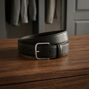 Ceinture en cuir noir classique de qualité supérieure, fabriquée par Divine International, fabricant de ceintures à marque privée. - Product Image 6