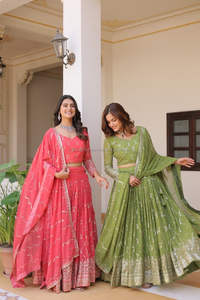 ชุดเดรสยาวคอวีคอวีสำหรับ2024ฤดูร้อนผ้าจอร์เจียสำหรับผู้หญิงทำงานปักลำดับงานงานเทศกาล lehenga choli - Product Image 6