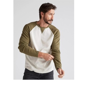 T-shirt décontracté à manches longues raglan pour homme, en jersey 100 % coton respirant, avec col côtelé contrastant, personnalisable en gros - Product Image 5