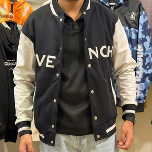 <b>Mens</b> Black and White Varsity <b>Jacket</b> with Letter Print Snap Button Closure <b>Casual</b> Autumn Coat - Product Image 2