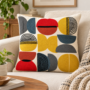 Funda de Cojín Bordada en Algodón con Diseño Geométrico Colorido para Sofá Moderno y Decoración del Hogar - Product Image 3