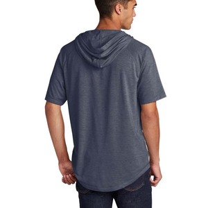 Camiseta Informal de Manga Corta para Hombre, Color Gris Claro Jaspeado, 100% Algodón Jersey, con Capucha, Ligera, con Logotipo Personalizado Bordado, Precio Económico - Product Image 5